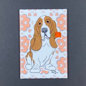 Brown Basset Hound Rose Magnet, Handmade Valentine's Day Dog Gifts and Decor
